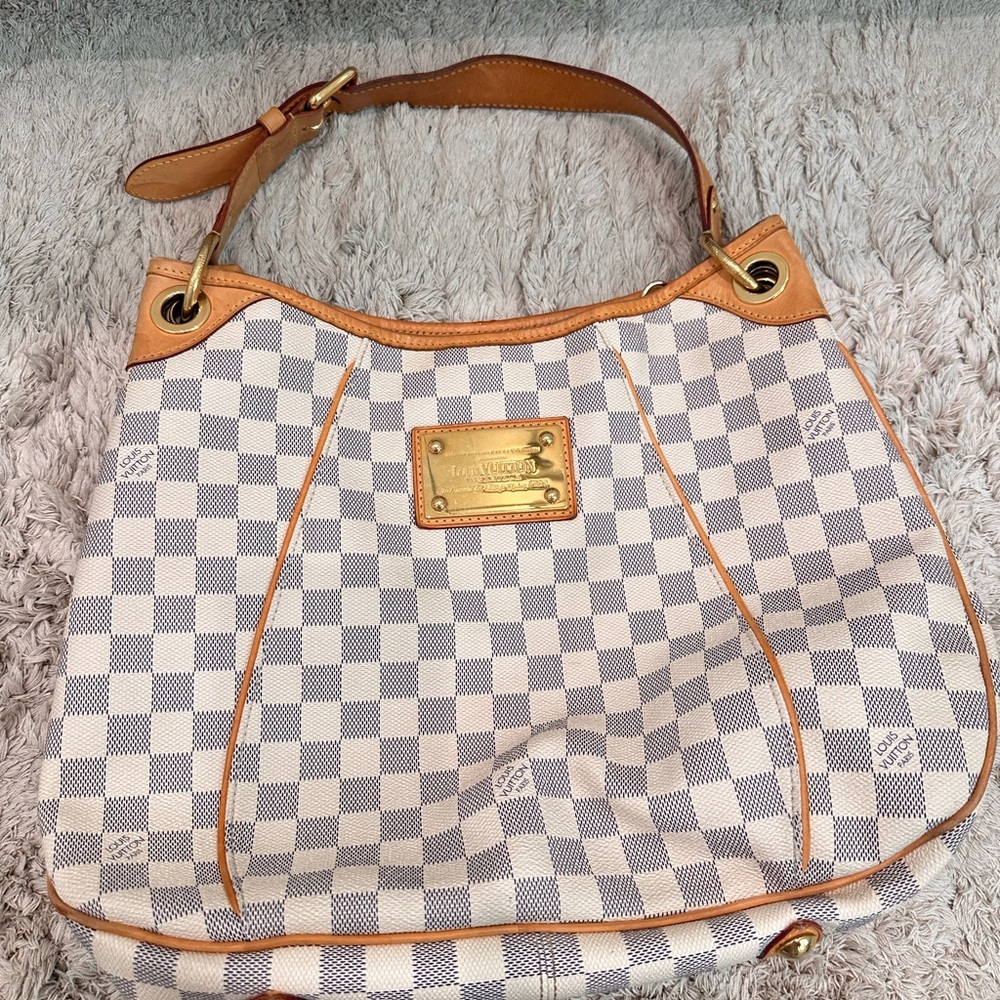 Louis Vuitton White and Tan Checkered Shoulder Bag